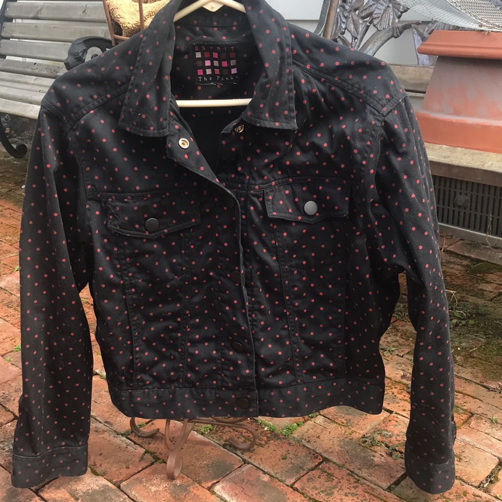 Trendy Black and Red Polka Dot Jean jacket